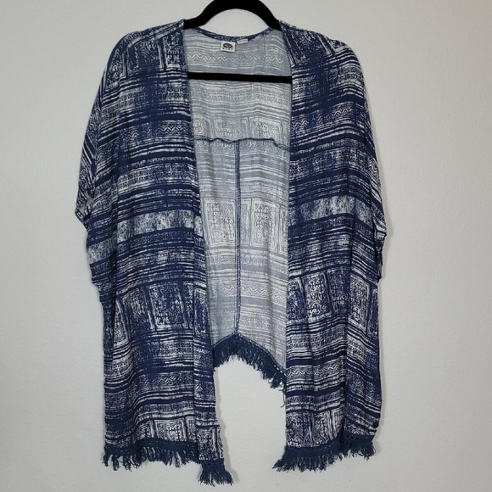 Roxy Open Kimono Cardigan One Size S/M/L/XL Blue Fringe Dolman Bohemian Rayon
